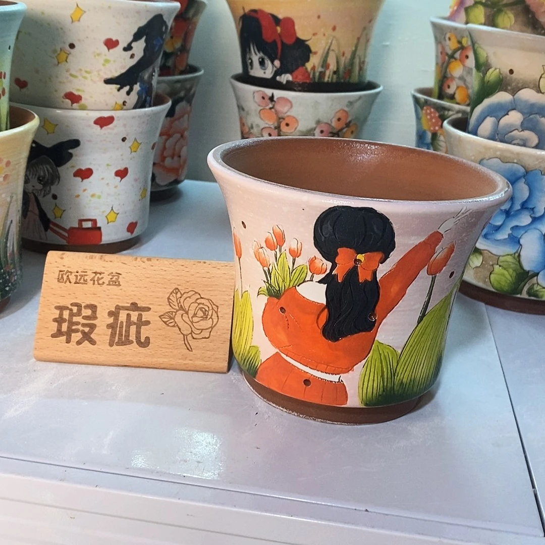花盆紫砂红陶手绘花盆