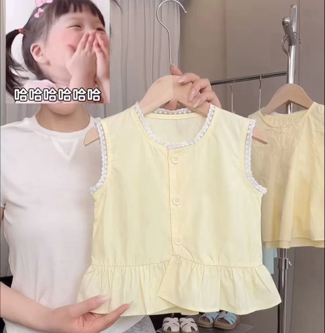 花小花 女童衬衫夏季2025新款儿童洋气公主背心婴儿纯棉无袖上衣