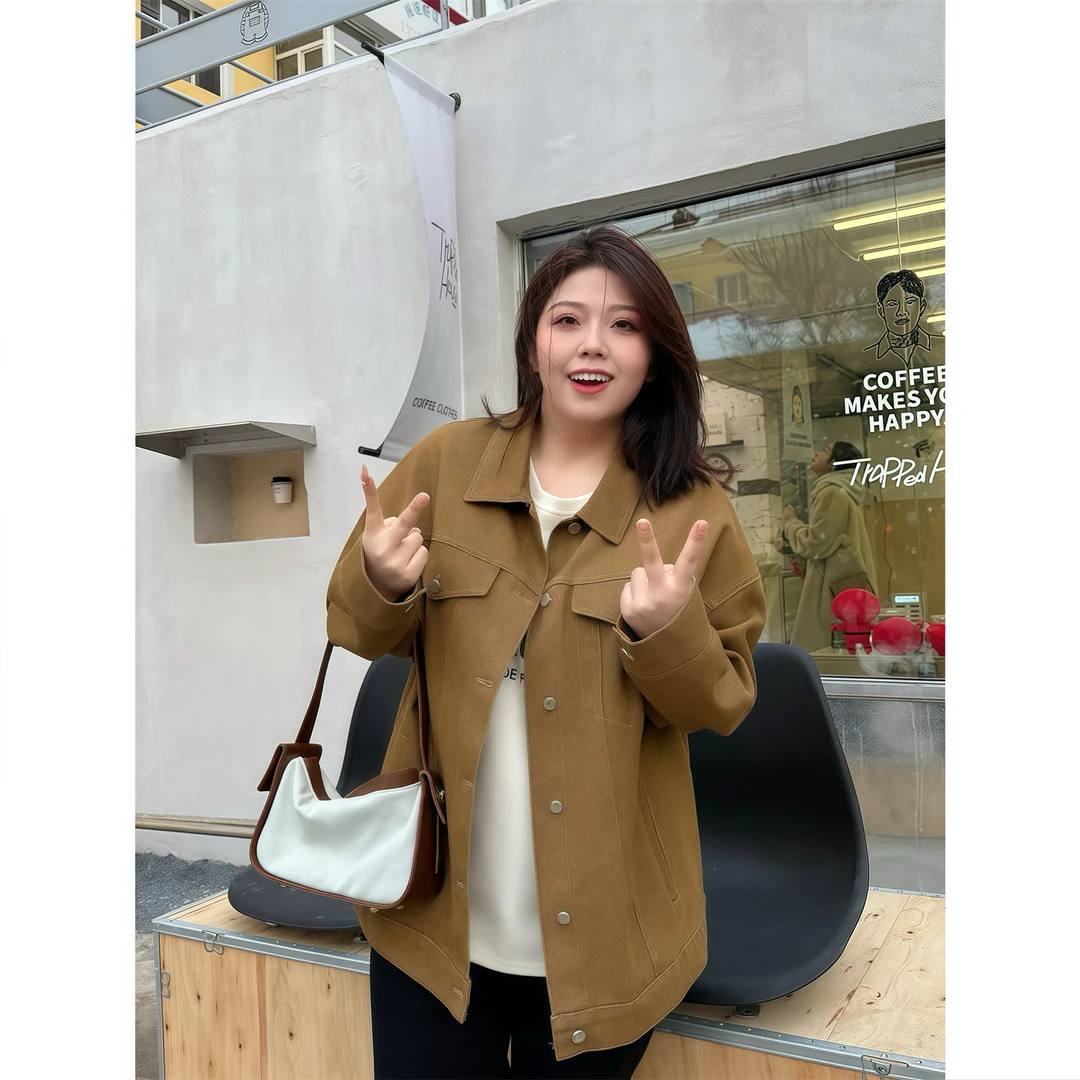 米兰绮梦 / 复古风牛仔外套13879花契200斤胖mm春季新款休闲时尚