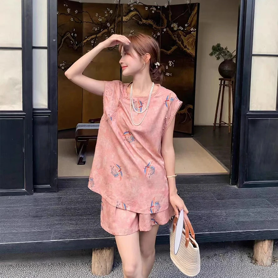 【清流】新中式国风气质女2025新款时尚百搭洋气上衣短裤提花套装