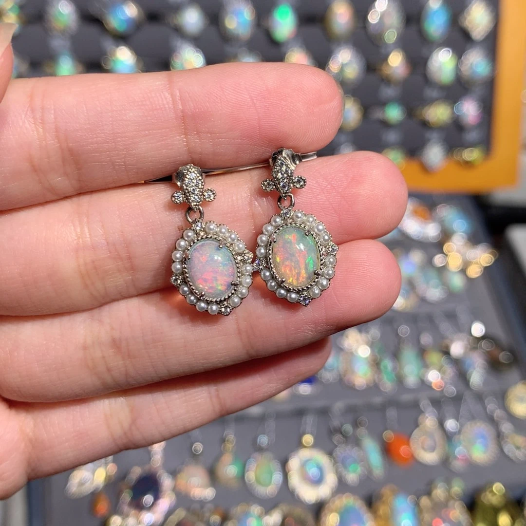 银S925镶嵌欧泊欧泊耳饰y