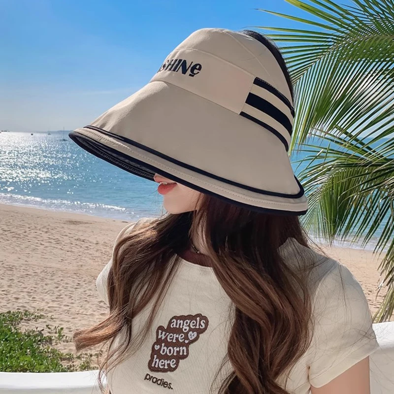 2025新款黑胶遮阳防晒帽夏季防紫外线遮脸空顶超大檐可折叠骑车帽