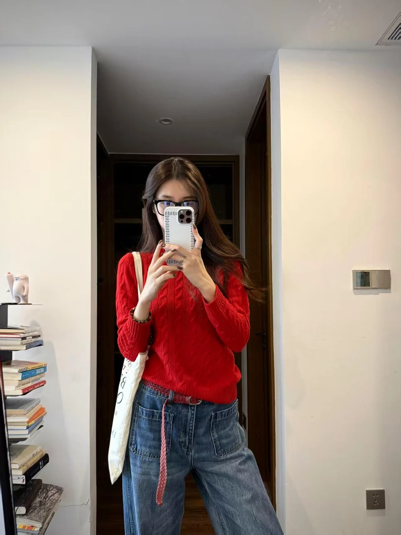 韩系纯色套头圆领针织衫女秋冬新款时尚宽松上衣高腰休闲裤两件套