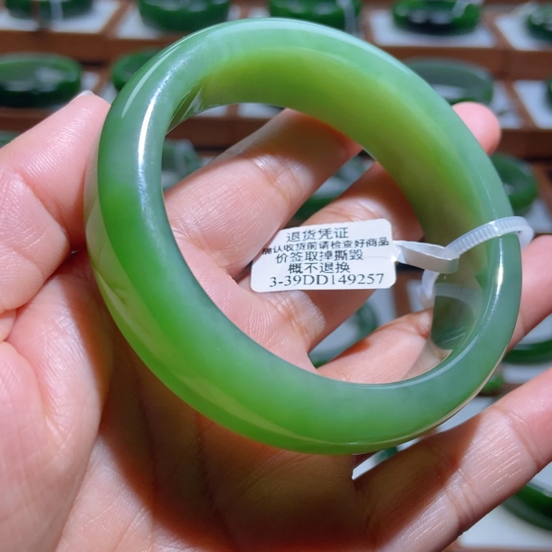 和田玉未镶嵌手镯冰粉绿5758