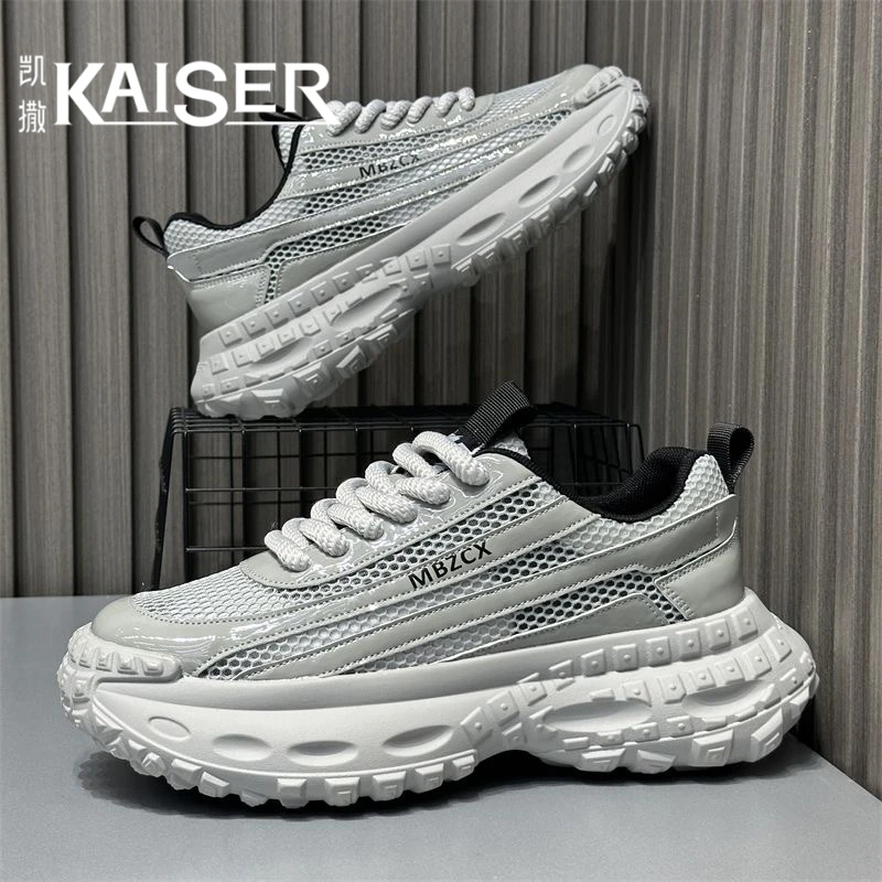 凯撒男鞋夏季新款透气镂空网面运动鞋子男款高级感厚底休闲老爹鞋