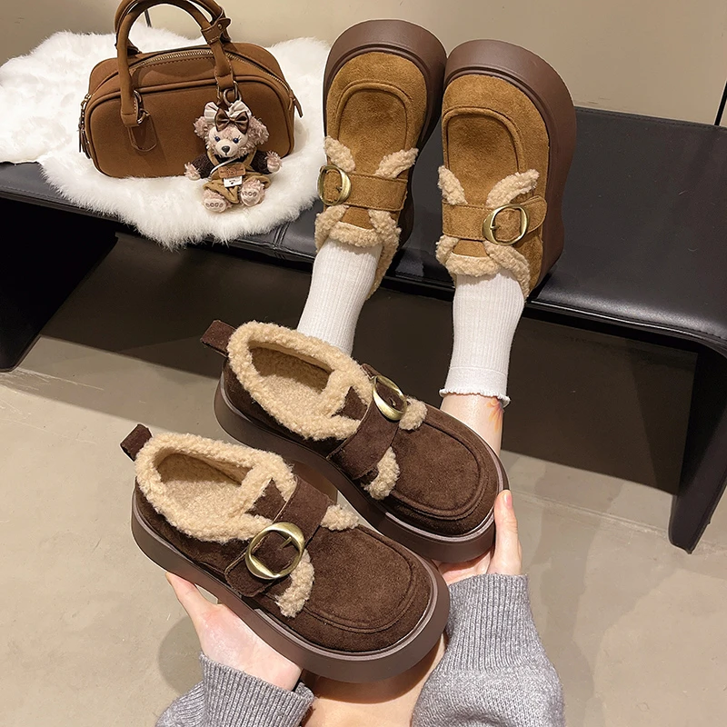 厚底勃肯鞋女加绒一脚蹬保暖女鞋2025新款冬季乐福勃肯雪地靴棉鞋