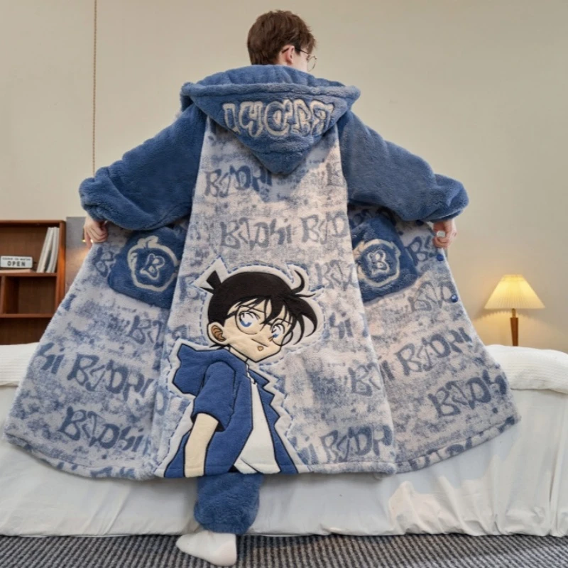 珊瑚绒男士睡衣冬季加绒加厚卡通青少年大码法兰绒男款家居服套装
