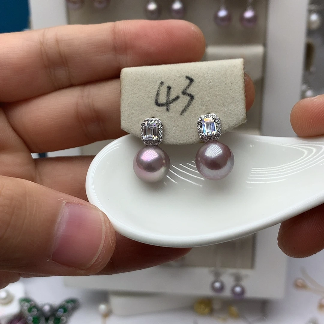 银S925镶嵌淡水珍珠耳饰