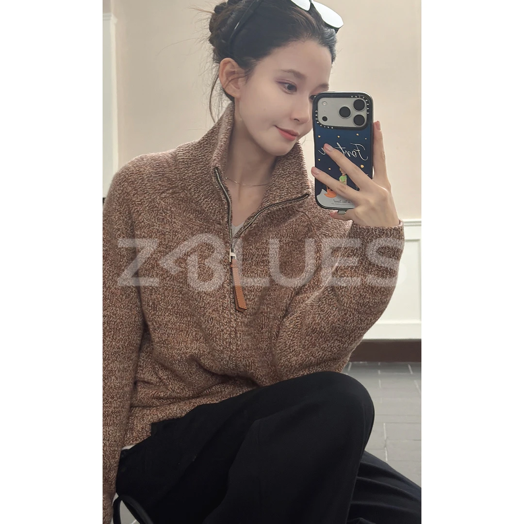 Z.blues【氛围花纱】花纱绵羊毛翻领拉链开衫YZBJY8663