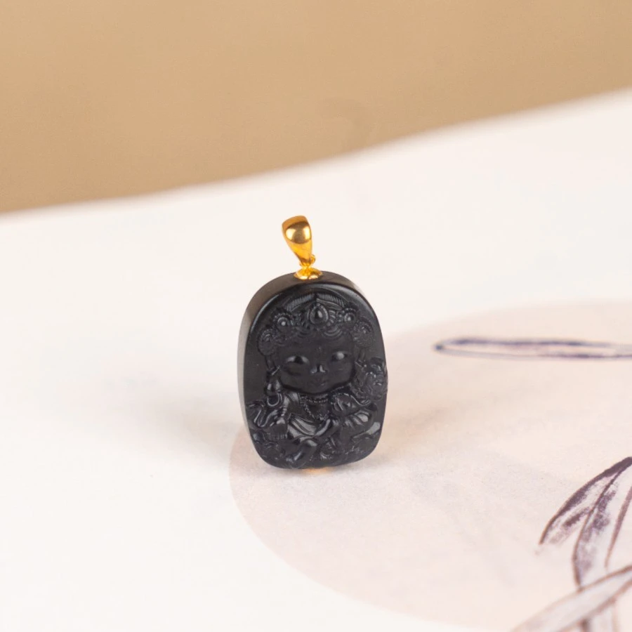 【城丽珠宝】18K和田玉烟紫度母吊坠/个ZJI-502