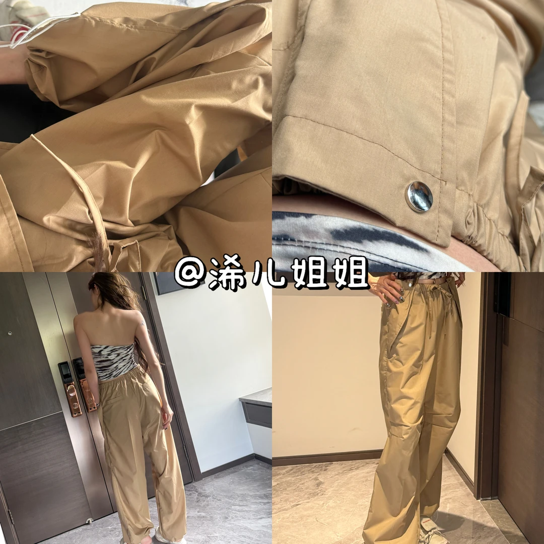 抽绳松紧腰 阔腿直筒显瘦束脚休闲工装裤