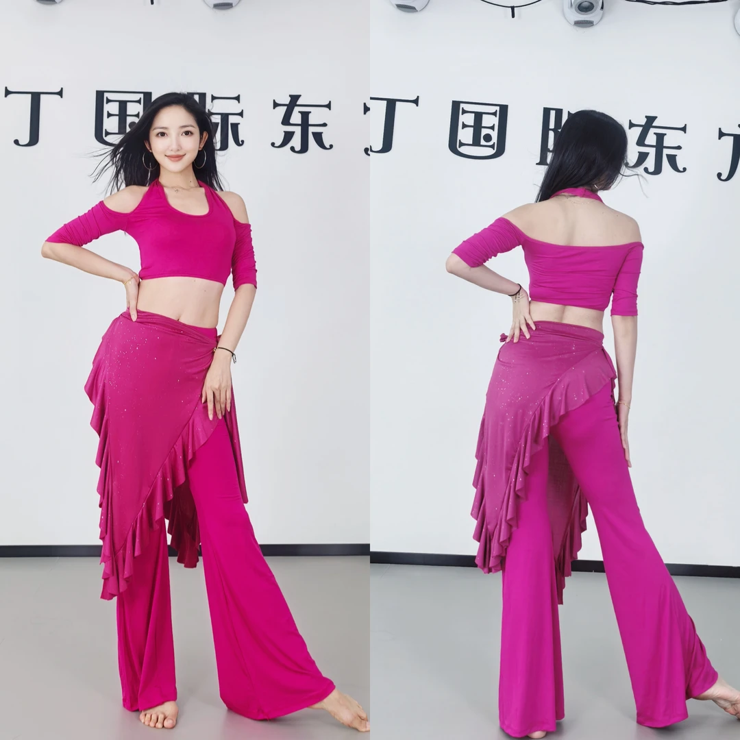 swegal肚皮舞服装2025夏季新款莫代尔露肩挂脖上衣微喇裤装显瘦