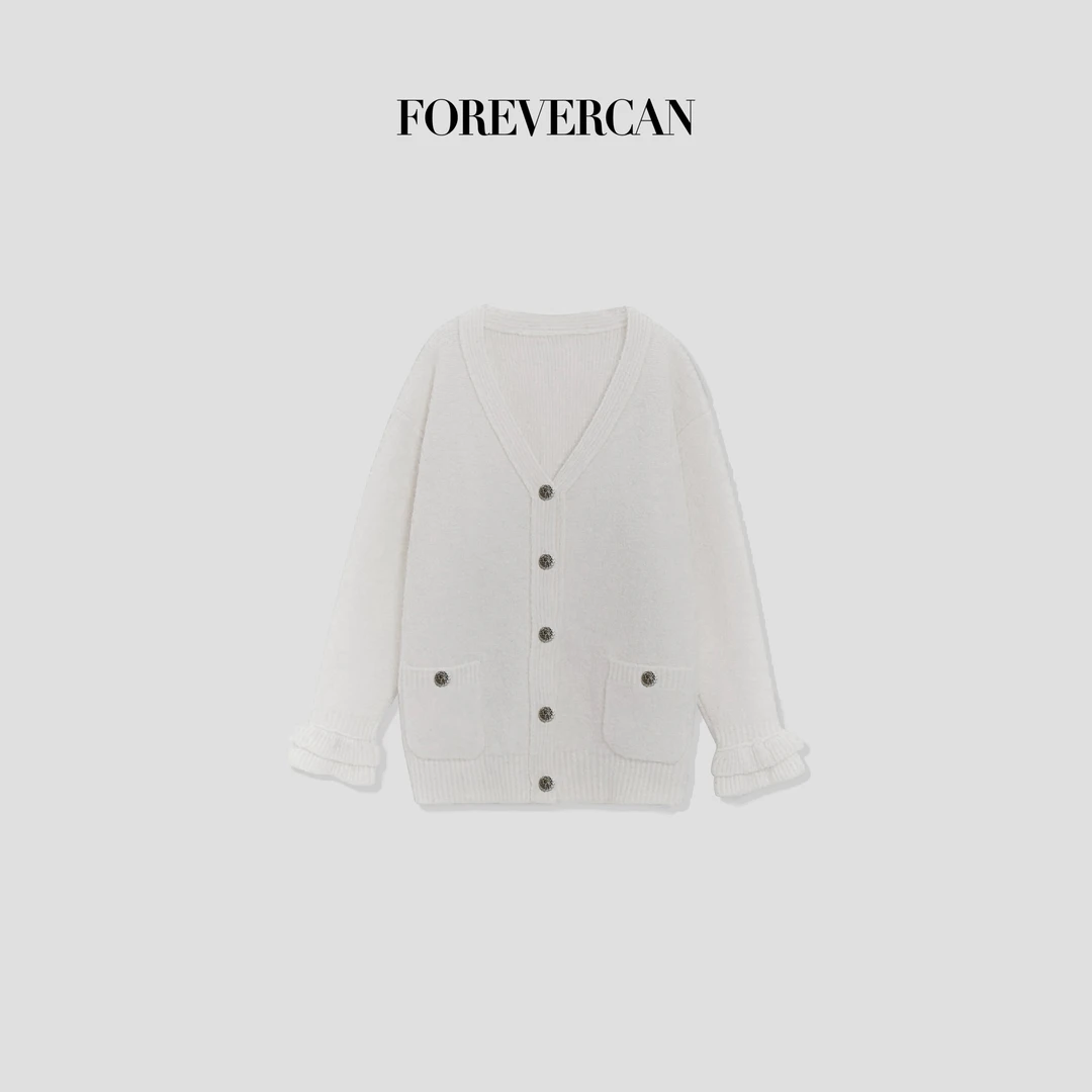 FOREVERCAN“小樽之雪”荷叶边喇叭袖宽松针织外套 MY4287