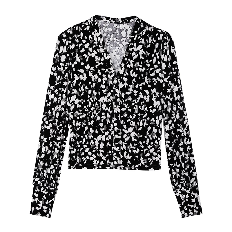 【尚雅专属】法式气质小衫丝绒印花修身显瘦上衣N1146