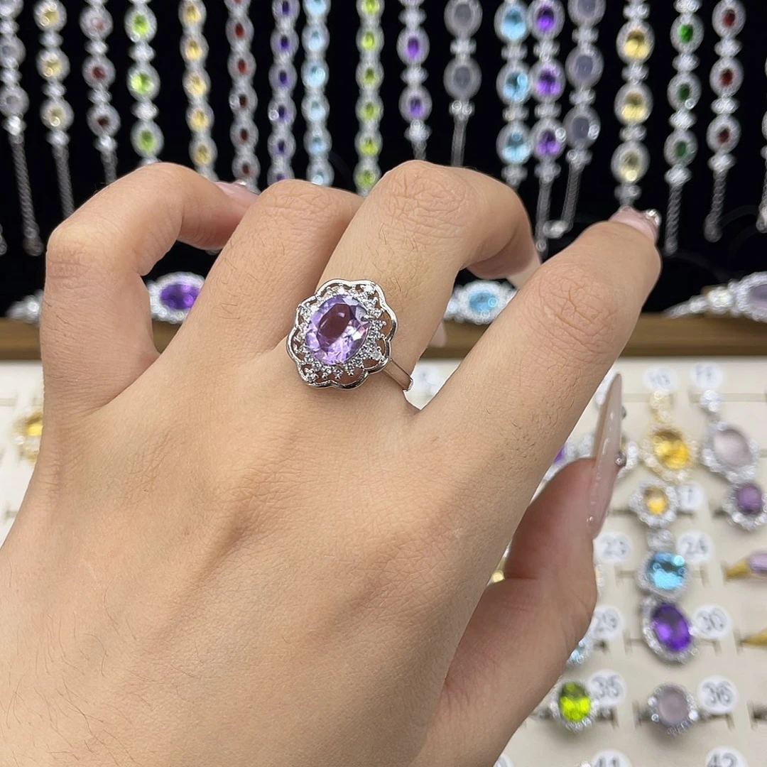 紫晶戒指银S925镶嵌