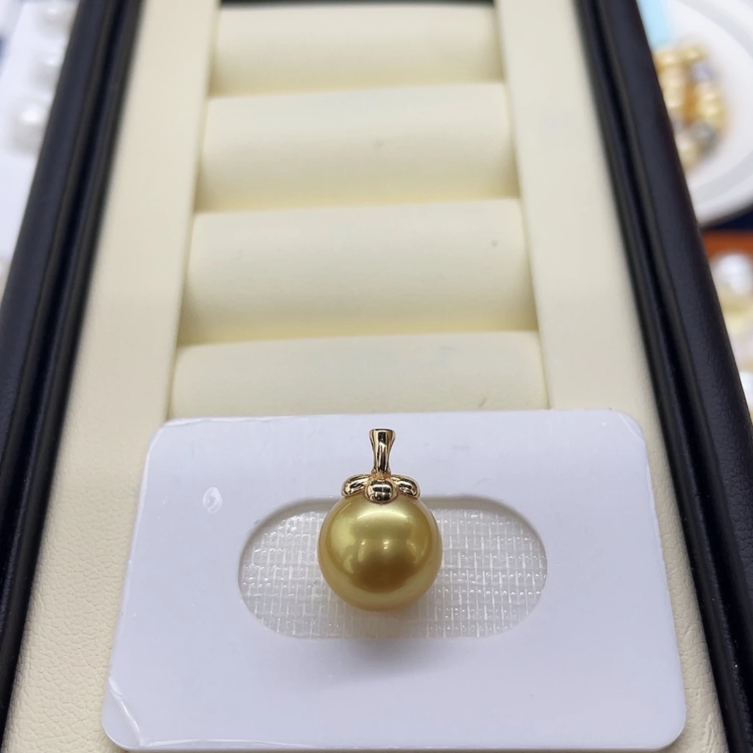 海水珍珠颈饰银S925镶嵌金珠柿子吊坠11-12mm