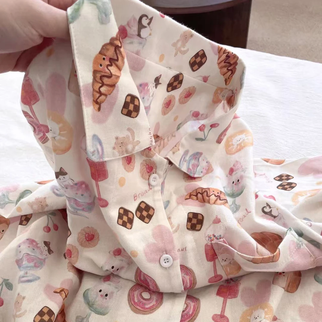 侘町2025新款甜甜圈加厚套装可外穿睡衣纯棉磨毛长裤翻领家居服女