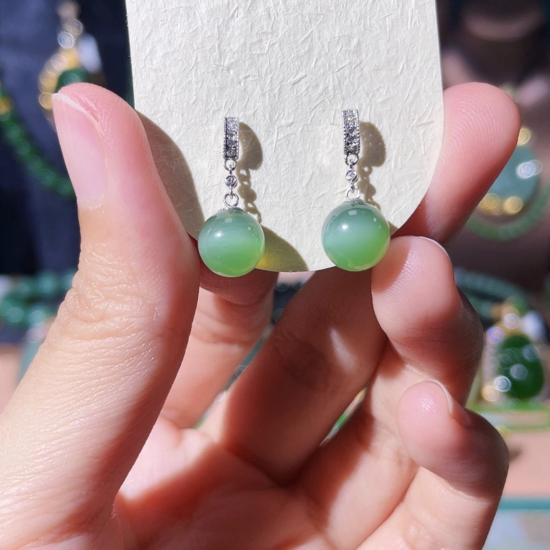 和田玉（碧玉）18K金镶嵌颈饰耳钉