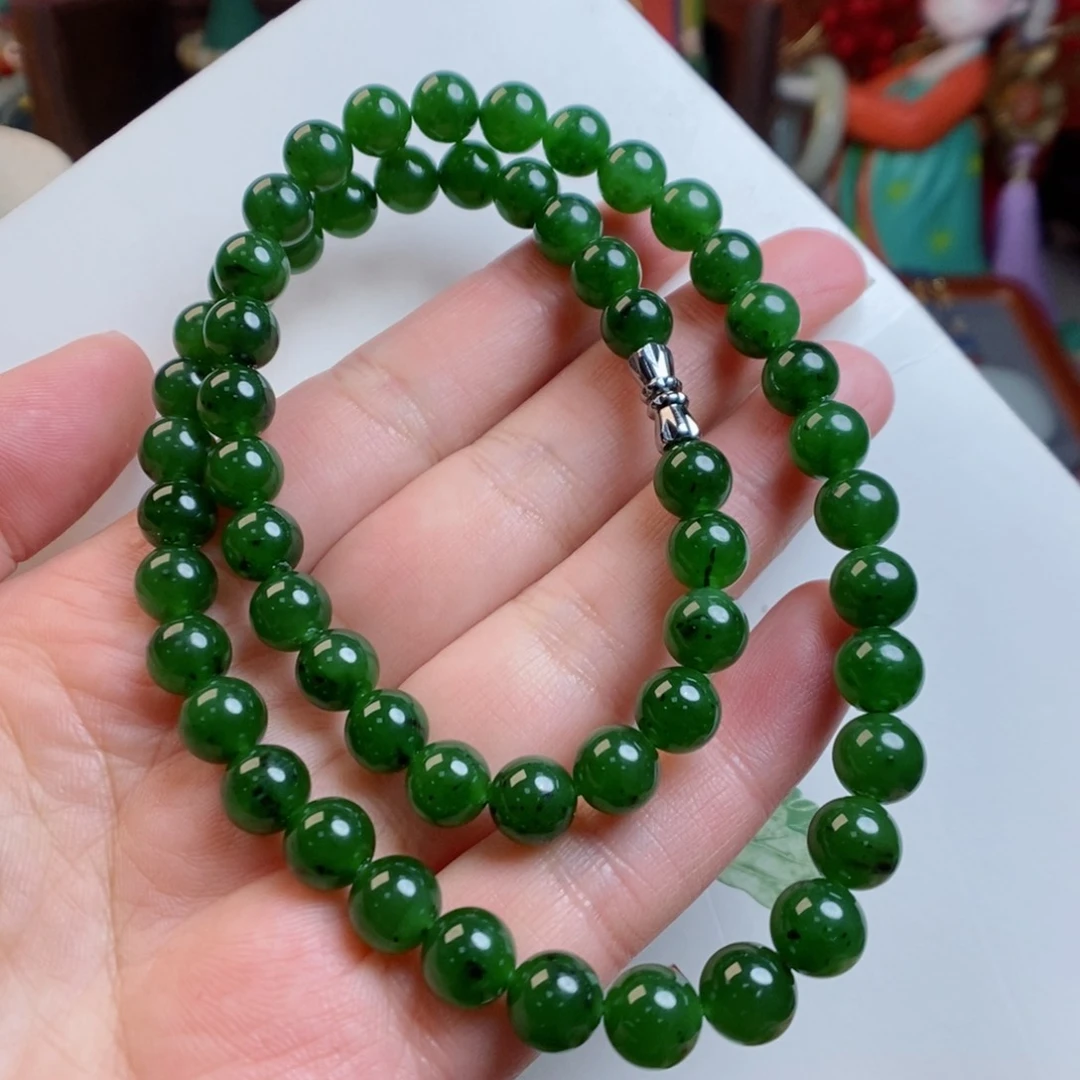 和田玉手链未镶嵌7号矿碧玉红皮老料约卡8