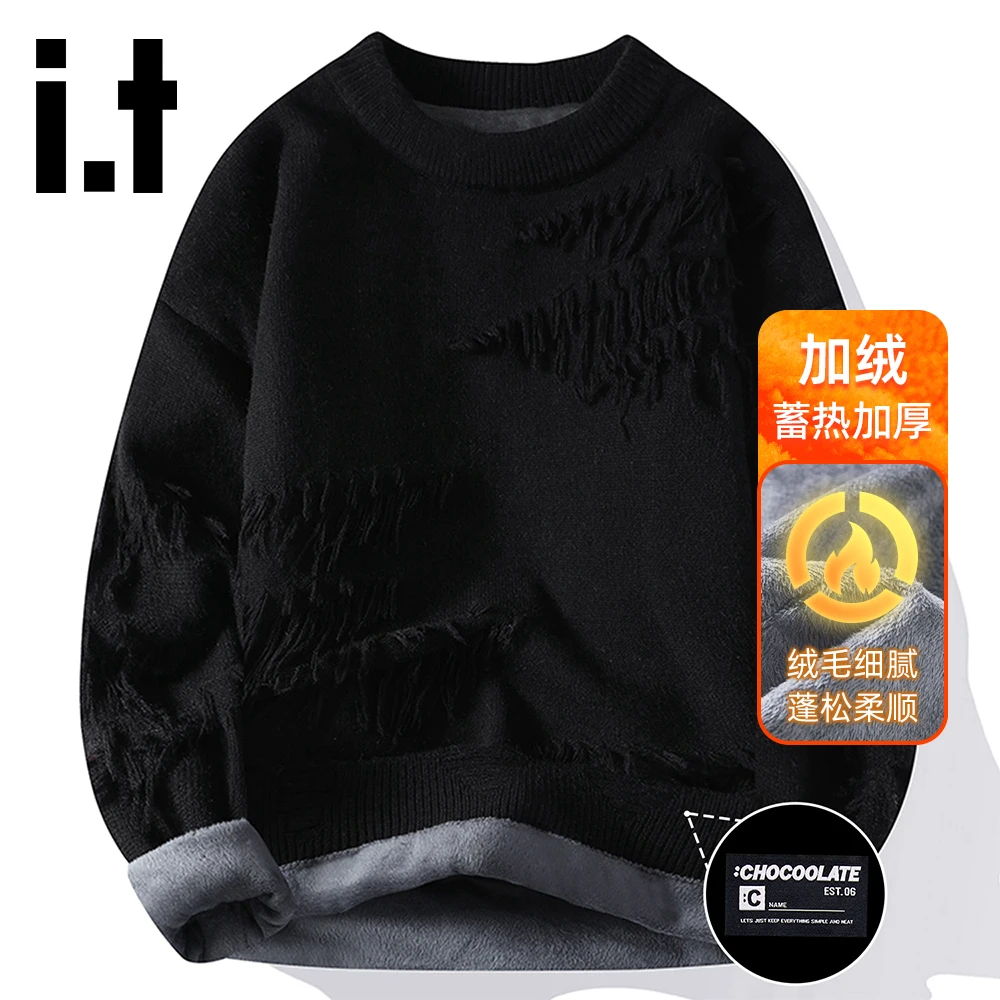 it:CHOCOOLATE2025秋冬新款加绒保暖针织毛衣男圆领休闲宽松上衣
