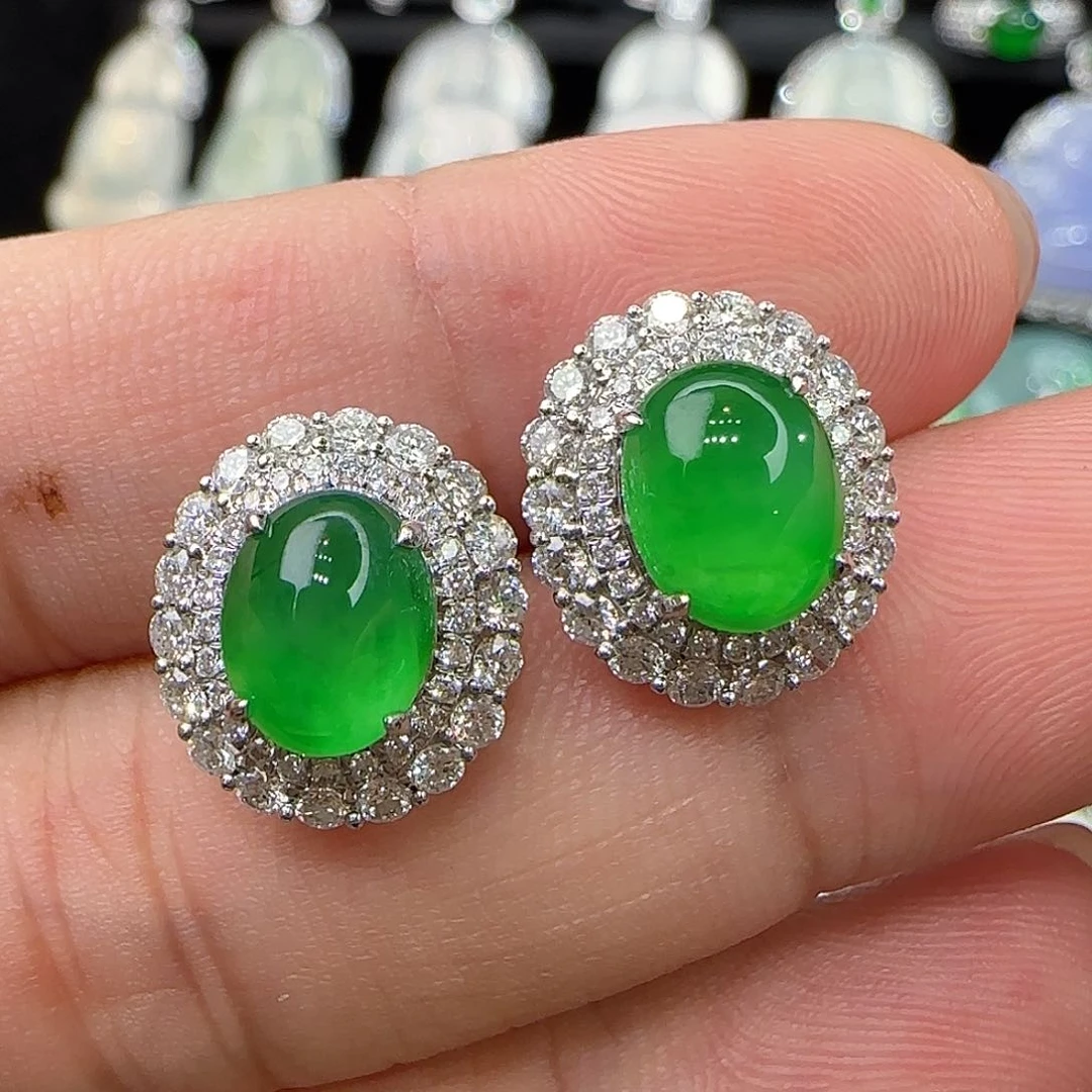 18K金镶嵌翡翠耳饰天然翡翠