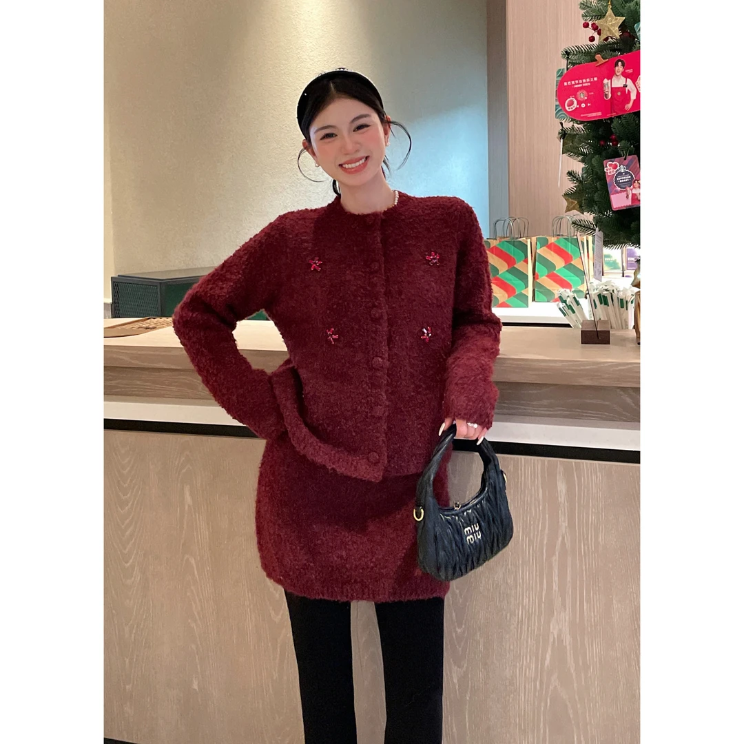 李慧一【漫步咖啡】圈圈毛衣厚款短裙套装冬季气质节日约会必备款