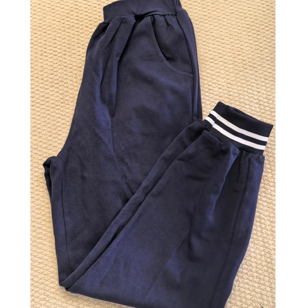 春秋棉质藏青色藏蓝螺纹束脚裤加绒深蓝色秋冬裤子藏蓝色