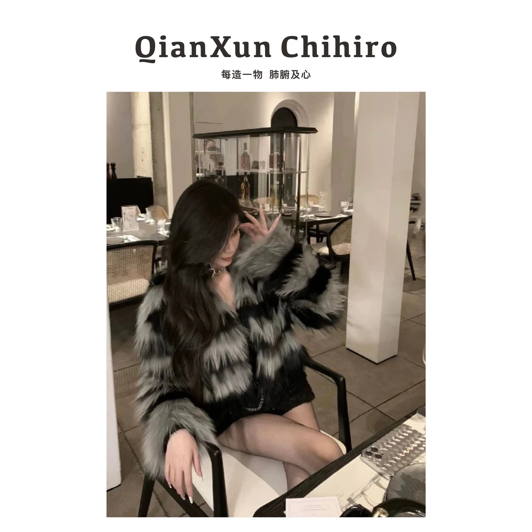 浩哥严选●夜幕D2WT8475皮草预小香风气质时尚黑色设计师秋冬拼