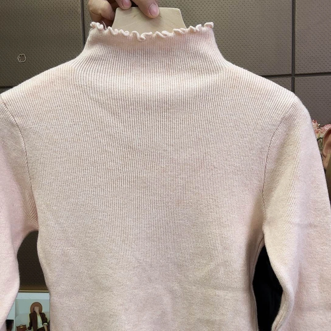 清嘉兴粉色花边毛衣