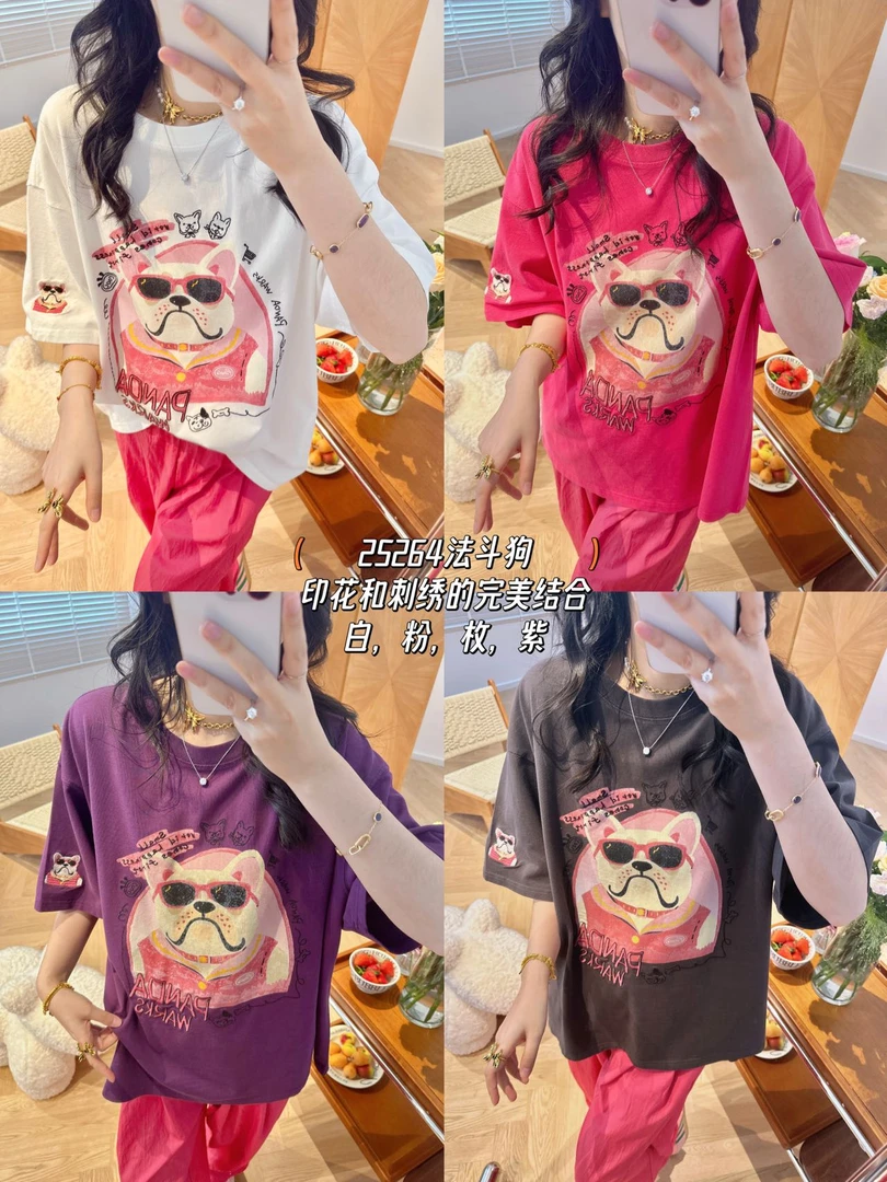 熊猫纸袋 [潮酷法斗]设计师手绘水洗大版宽松T恤25264