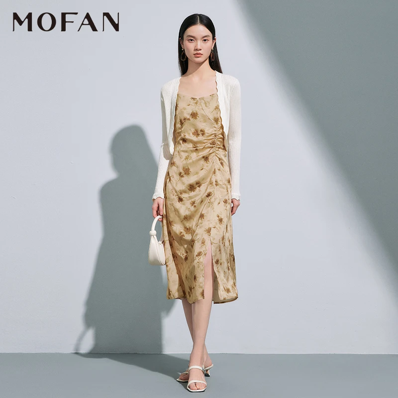 【丽公主专属】MOFAN摩凡春新款黄色花纹连衣裙MDL453754