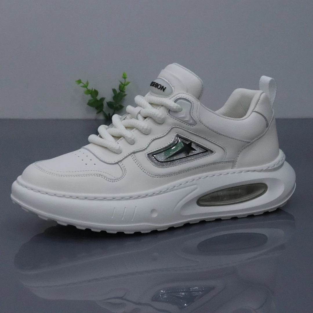 头层牛皮秋季低帮百搭透气时尚男士真皮气垫软底休闲运动男鞋潮鞋