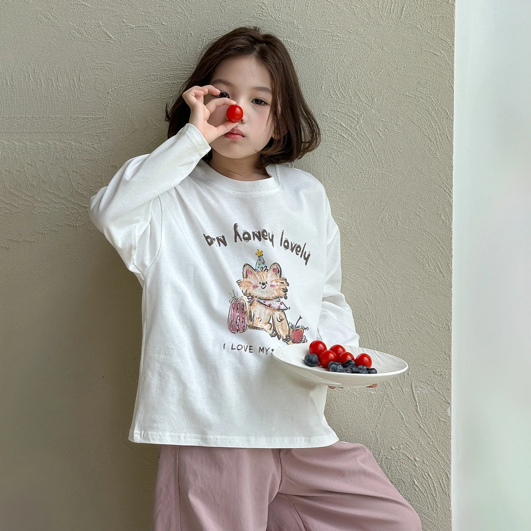 女童长袖t恤春秋款2025新款洋气童装女孩白色甜美衣服儿童打底衫T