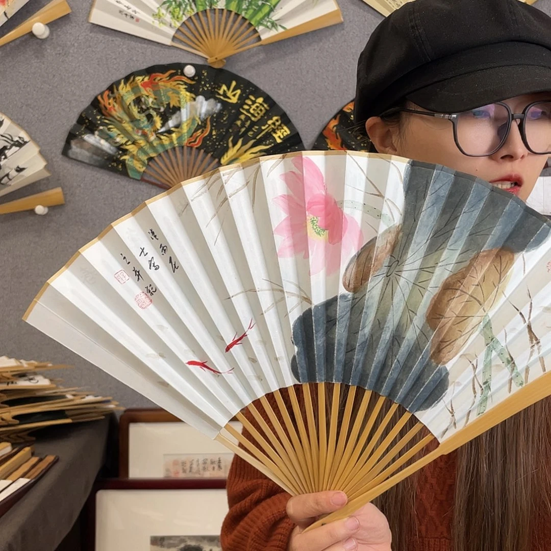 国画95寸玉竹-纯手绘-文玩扇骨（默认粘好）