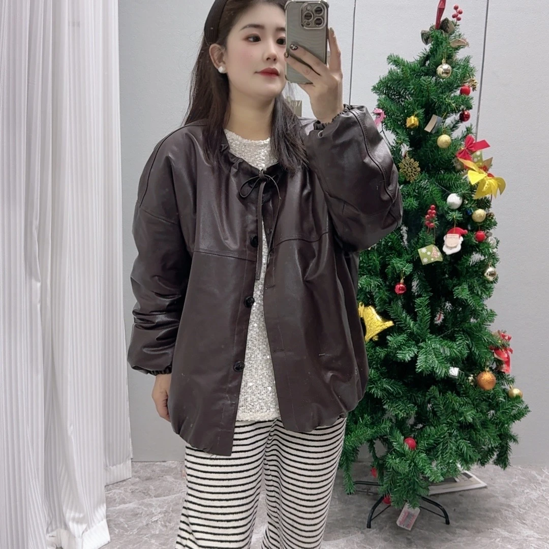 「Darley推荐」“圣诞树之吻”2025年新款公主泡泡袖真皮羽绒女士外套