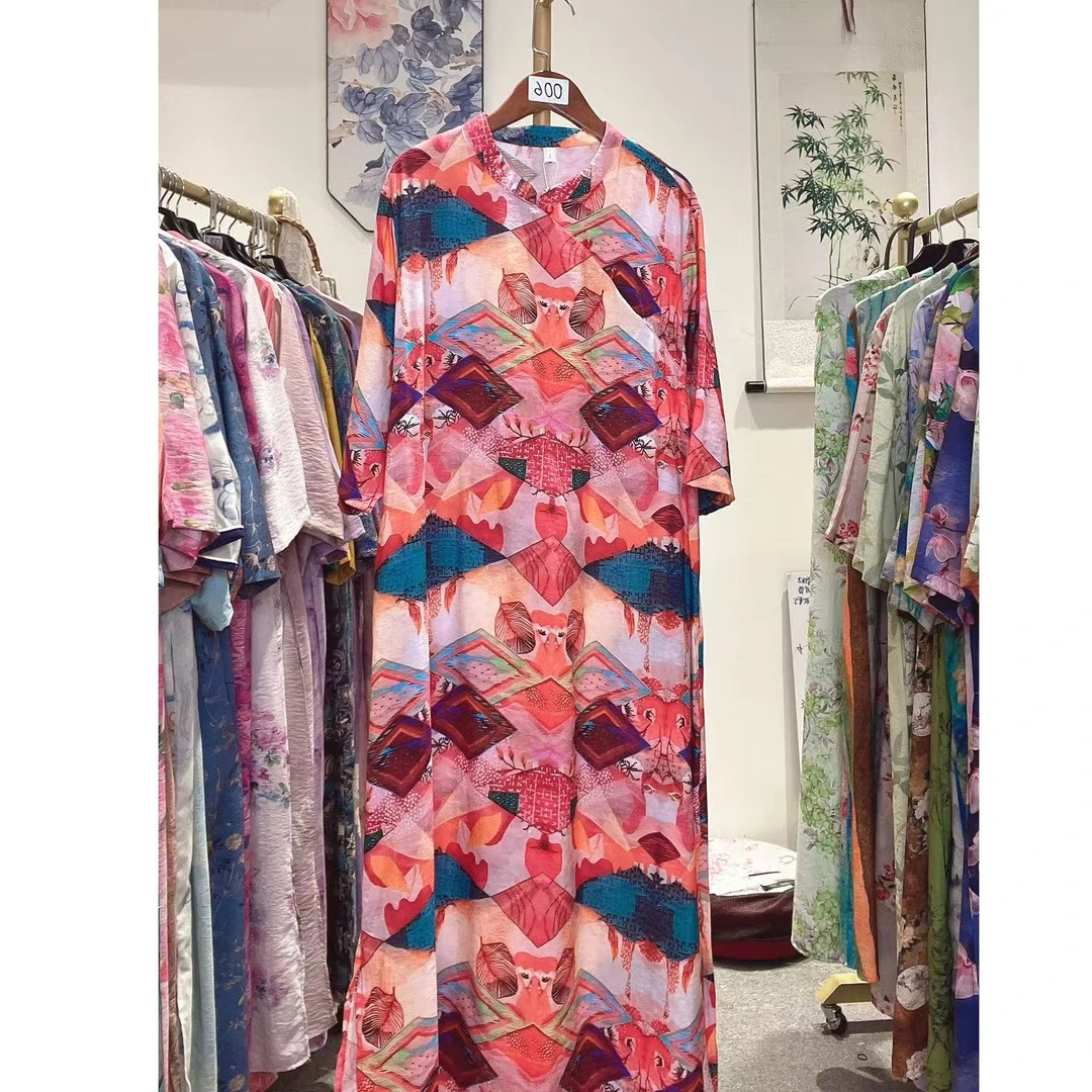 【浪漫土耳其】大码中袖连衣裙新中式复古改良旗袍中长裙新款女装