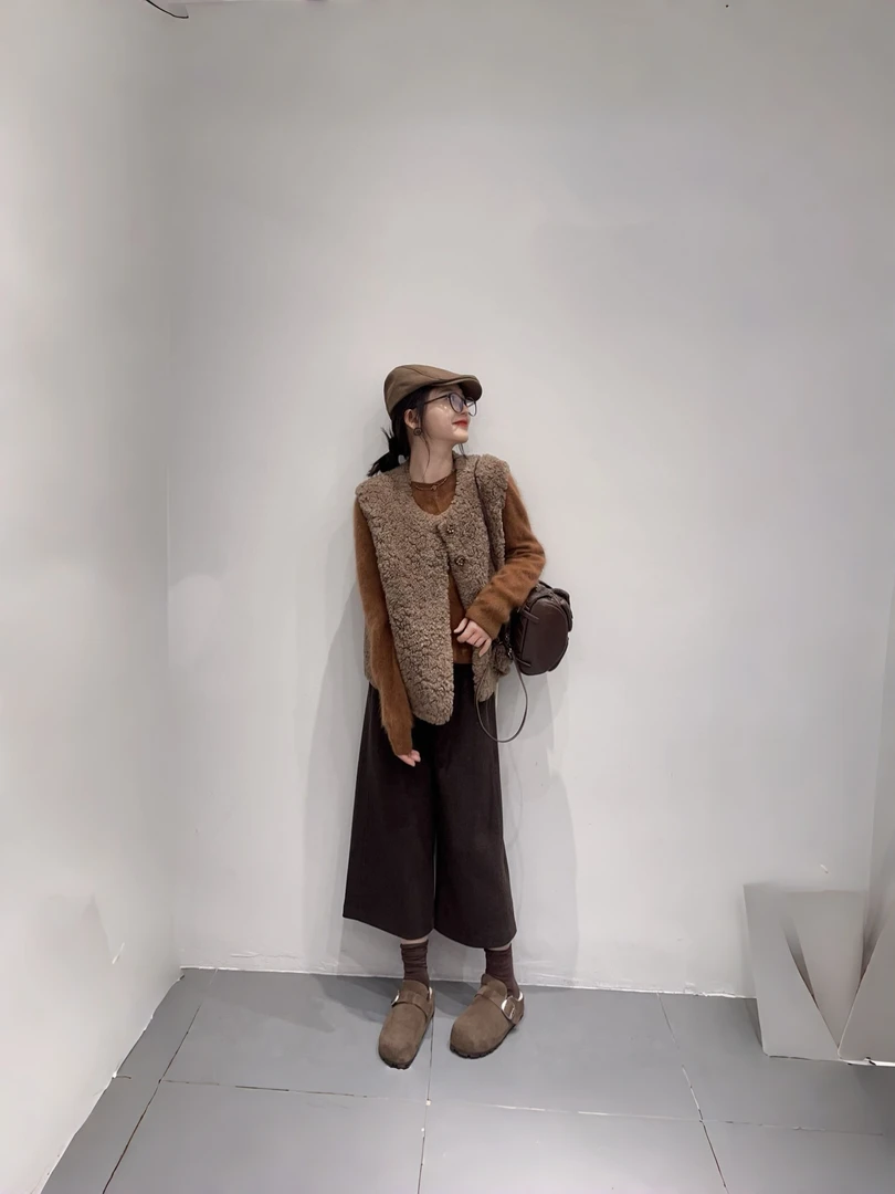 入冬ootd穿搭韩风chic一整套松弛感打底衫保暖背心马甲休闲裤套装