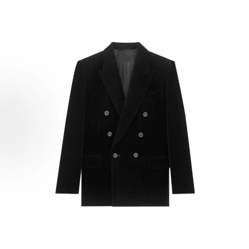 高定南油丝绒双排扣长袖西装外套-105