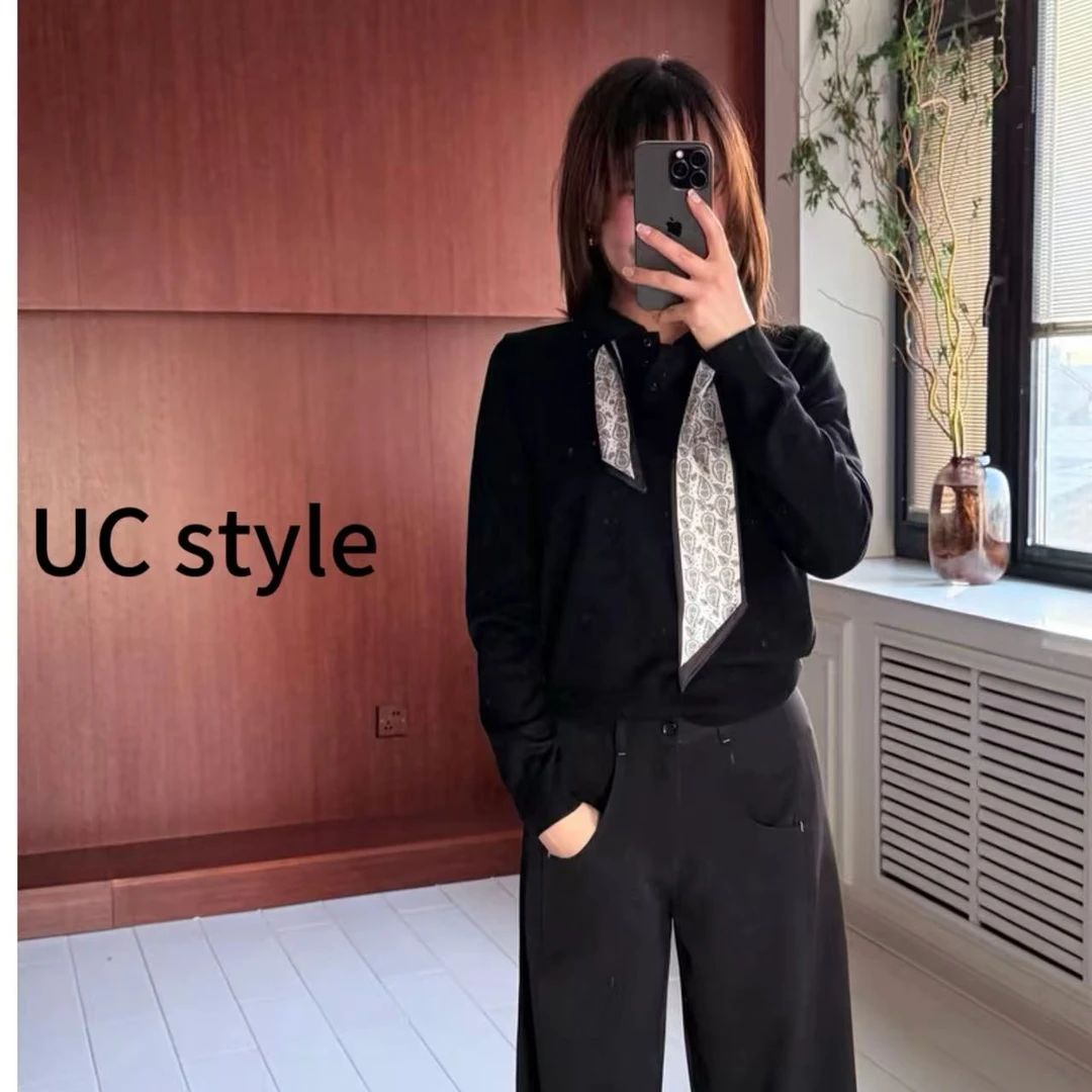 【UCSTYLE】FG25S116’6羊毛‘飘带纽扣翻领套头针织衫主播穿S码