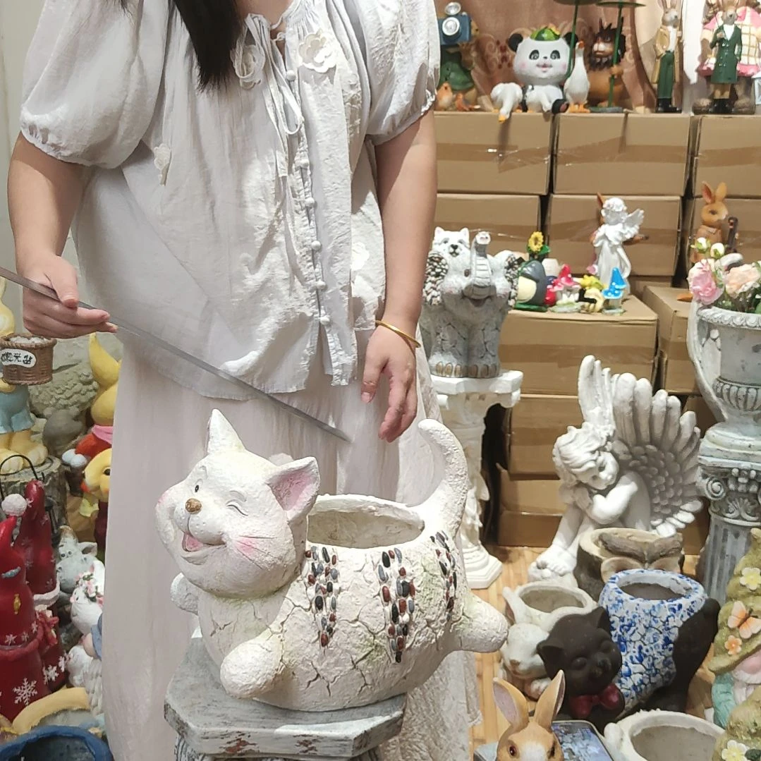 合成树脂氧化镁胖猫花盆一个