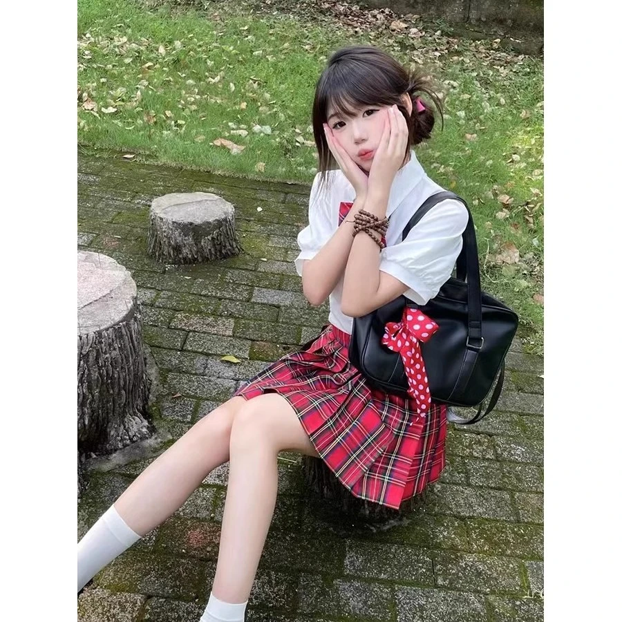 正版【鹿森町】小辣椒jk制服春秋日系校供感半身短裙百褶裙格子裙女