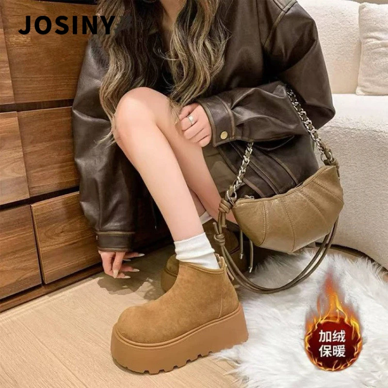 卓诗尼【秋冬上新】厚底雪地靴女2025冬季新款欧洲站小个子增高7cm