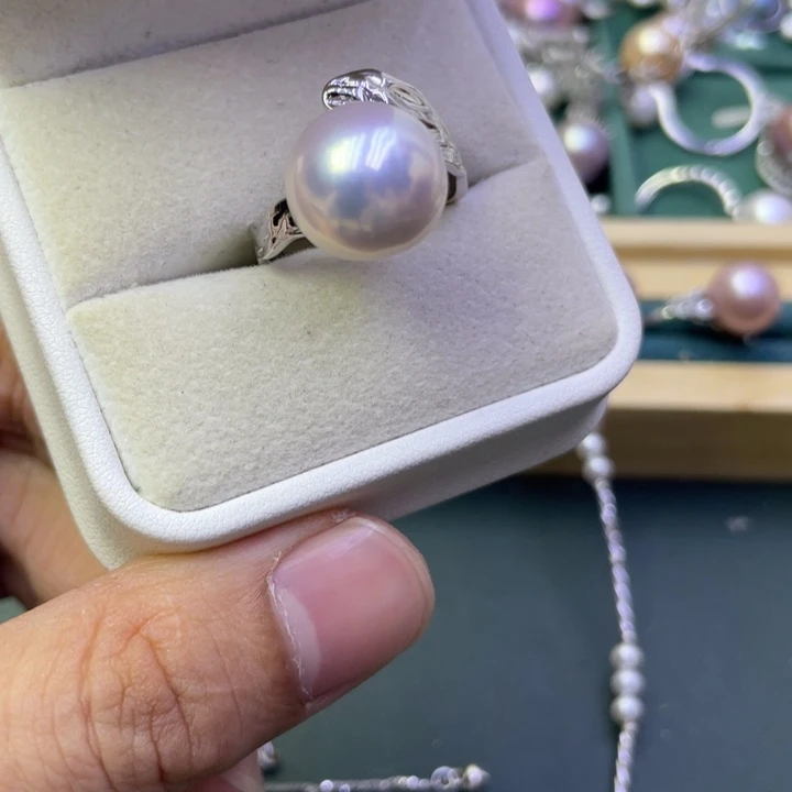 淡水珍珠戒指银S925镶嵌景*