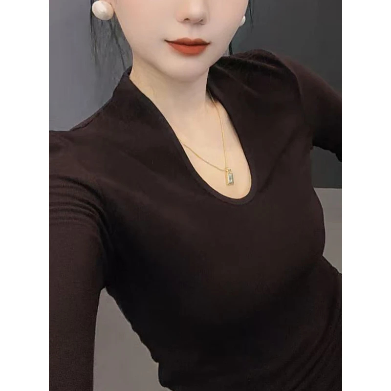 3355#早秋季长袖内搭打底衫t恤女正肩修身上衣紧身冬天2025新款