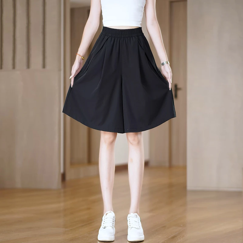 五分裤裙女夏季休闲宽松大码微胖MM高腰显瘦冰丝速干a字阔腿短裤