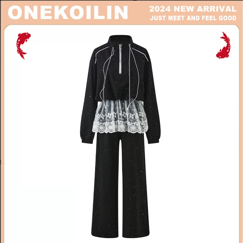 &OneKoilin“比例支配者”蕾丝拼接满天星定制亮片休闲套装 BLZPZ