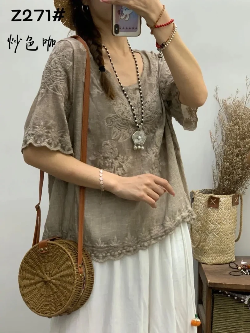 提花绣花棉短袖S032