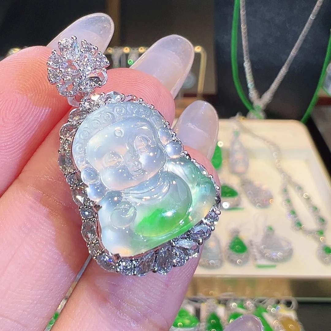 翡翠18K金镶嵌吊坠(不含链)翡翠