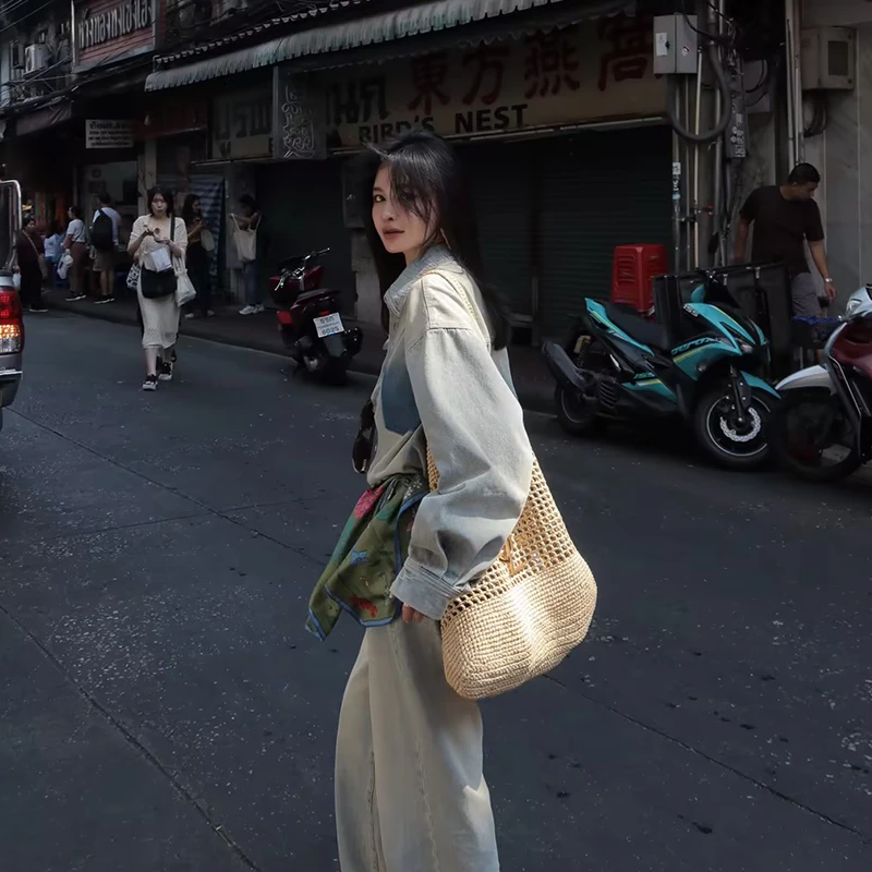 JIAXINXQING早春新款复古港风水洗渐变色口袋牛仔衬衫时尚设计款