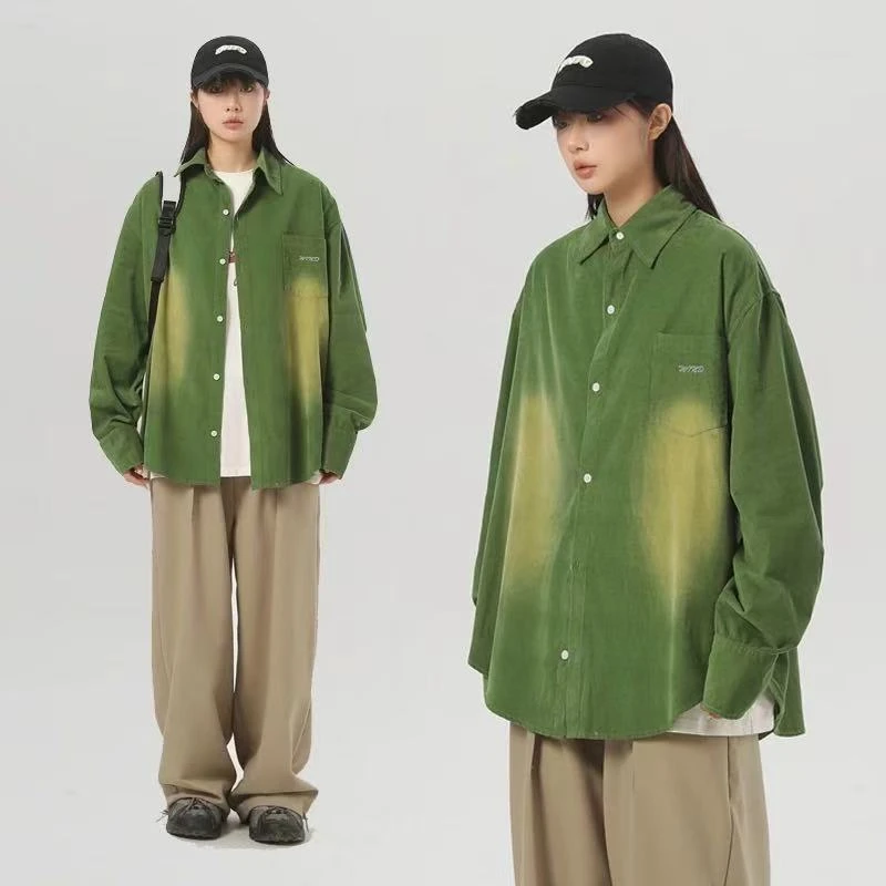 春季新款纯棉绣花重工水洗褪色长袖衬衫